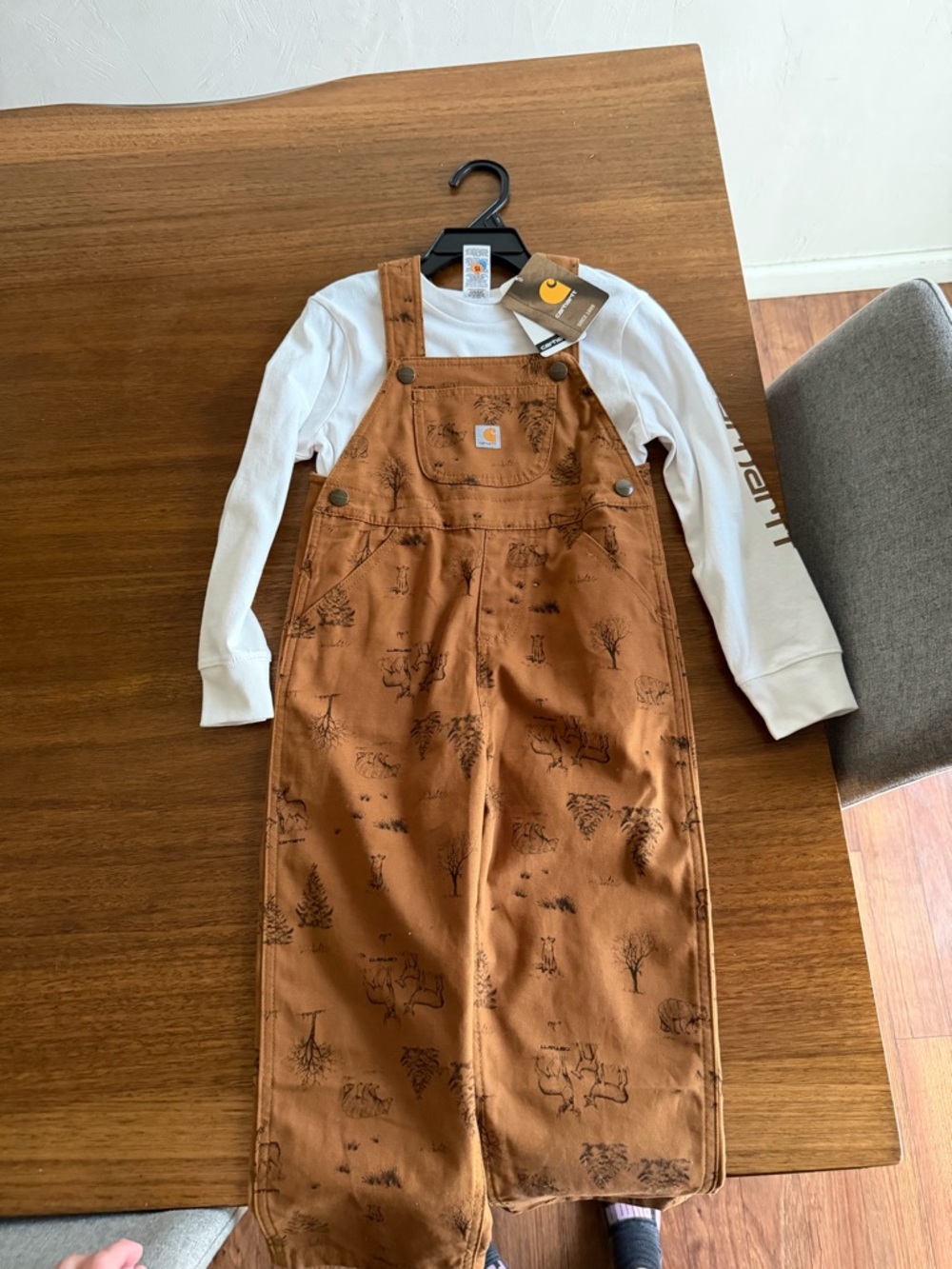 Carhartt Brown Kids' Canvas Overalls with Woodland Print